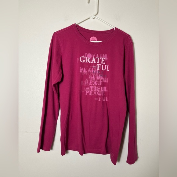 Life Is Good Long Sleeve Tee Women’s Sz L Pink/red Crew Neck Comfort - Picture 1 of 9
